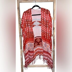 ❌TRADED❌Bohemian Red and White Fringe Kimono